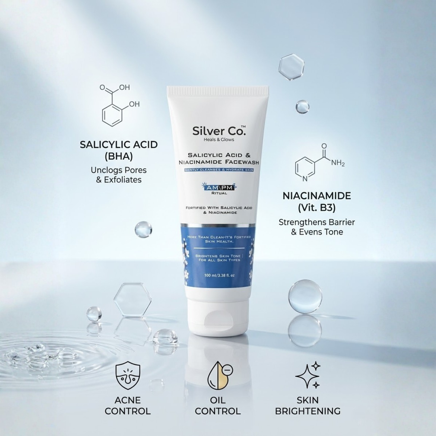 Silver Co Salicylic Acid & Niacinamide Face Wash for Glowing & Hydrated Skin